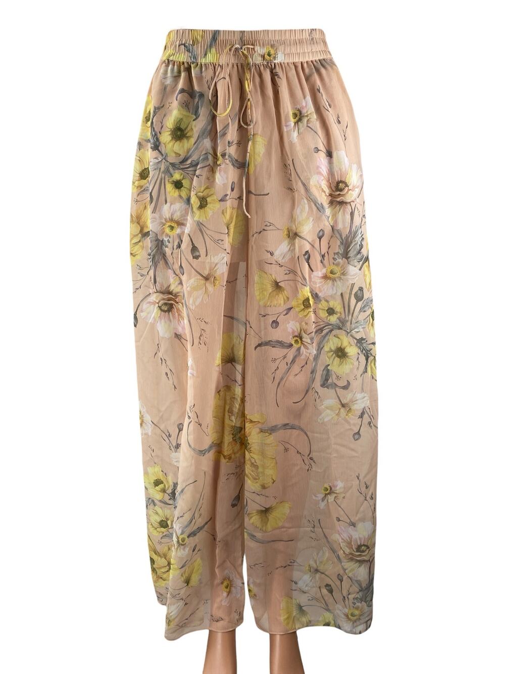 H&M Women's Coral Floral High Waisted Wide Leg Tie Knot Trousers Pants Size 4